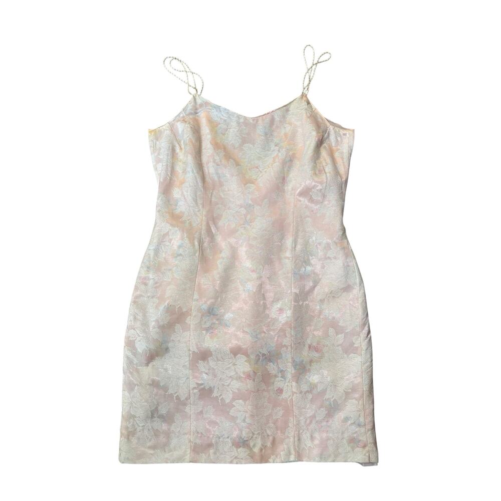 Ethereal‎ Fairy Pink Vintage Brocade Mini Dress Satin L Pearl Straps Feminine - Picture 8 of 16